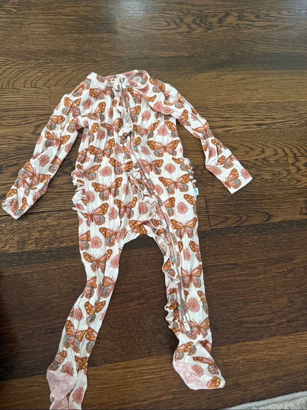 Posh Peanut White Footed One-Piece with Orange Butterfly Print